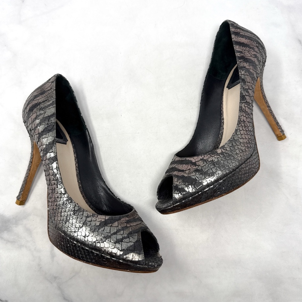 Christian Dior Vintage Y2K Miss Dior Metallic Leather Open Toe Pump Heels Silver